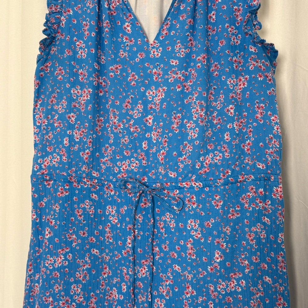 Draper James Lucinda Floral Dress Blue Pink Cotton Ruffle Hem V Neck Women’s L - Picture 6 of 13